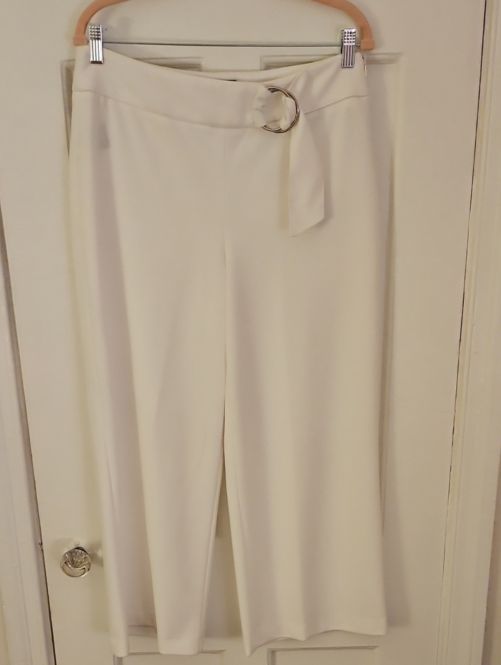 INC International Concepts Cream Wide-Leg Pants with Ring Detail